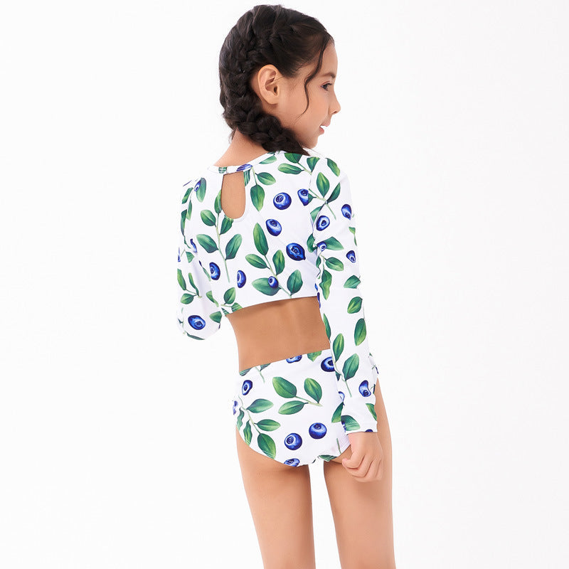 Girl Fashion Blueberries Printed Long-Sleeve Swimwear