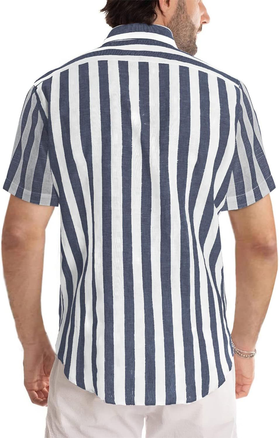 Men'S Casual Stripe Lapel Short Sleeve Shirt