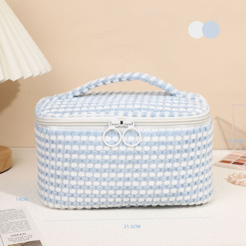 Fleece Plaid Cute Flip Wash Cosmetic Bag