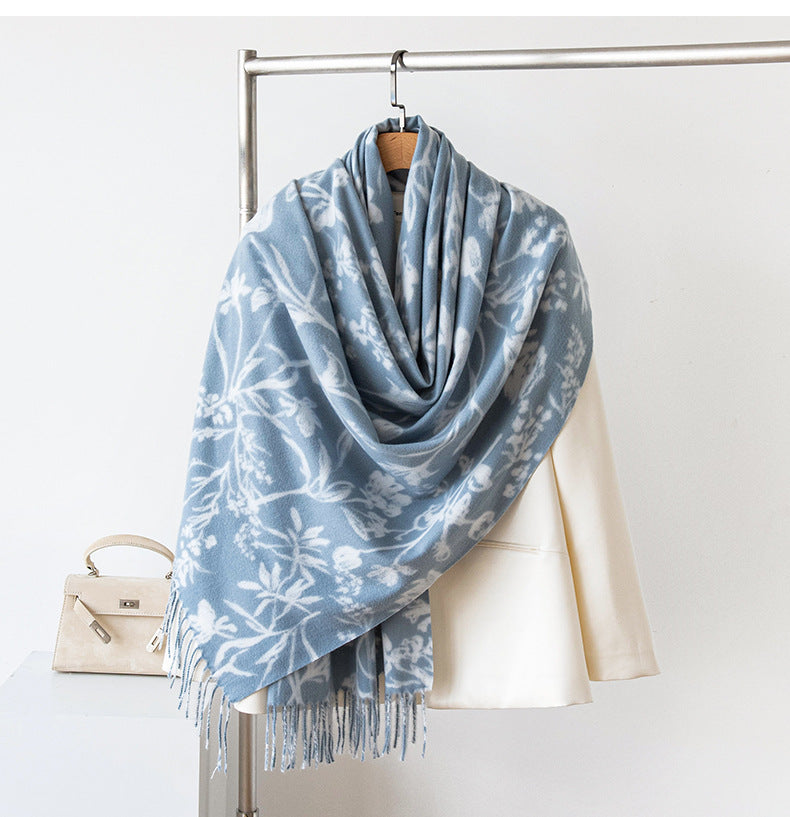 Women Fashion Casual Printed Warm Thickened Imitation Cashmere Scarf