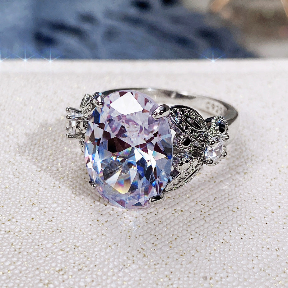 Women Fashion Large Oval Zircon Ring Copper Style