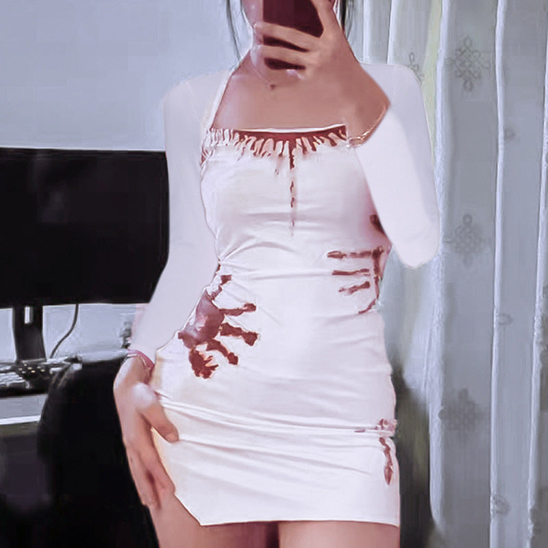 Robe moulante dos nu à imprimé palmiers et col licou pour femme