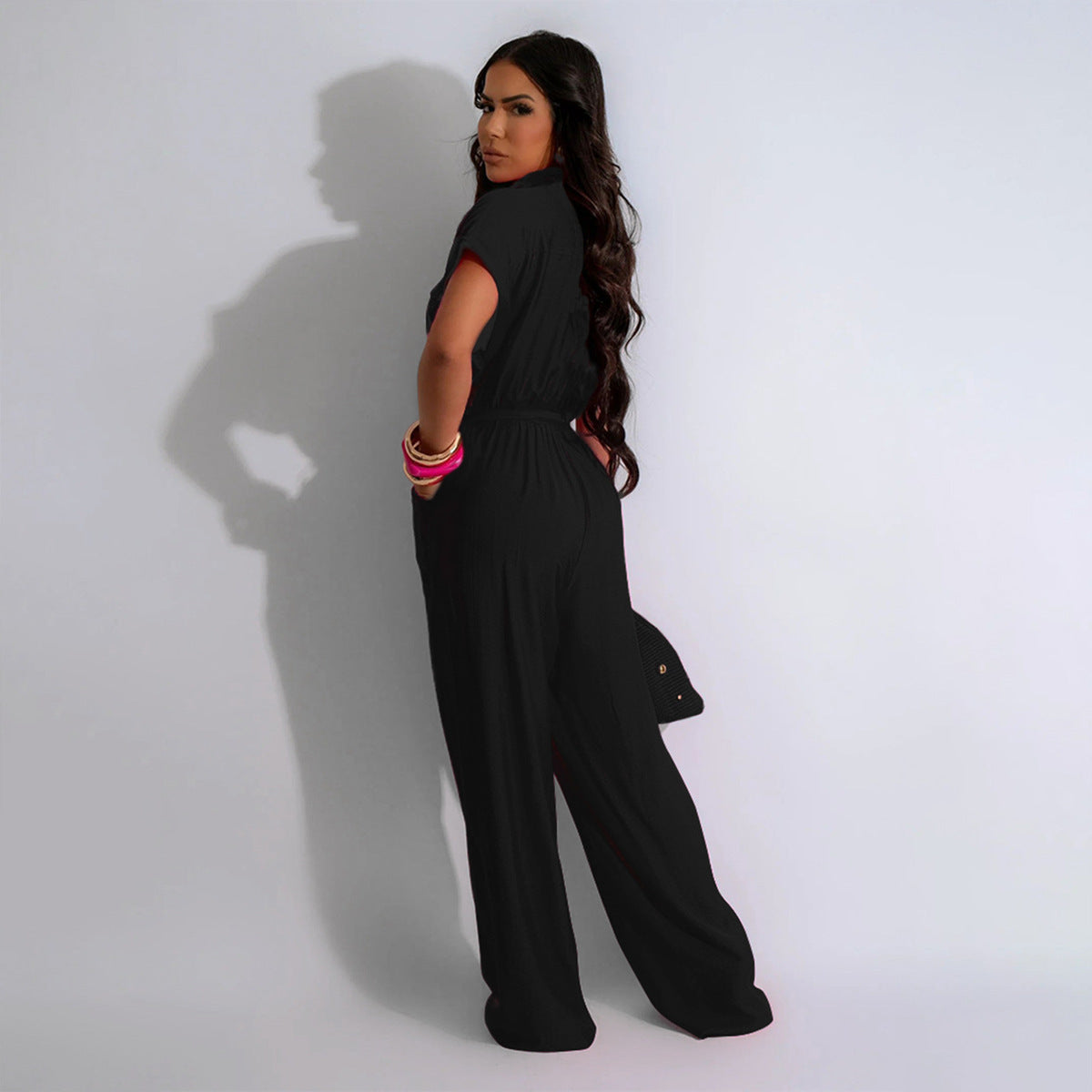 Women Fashion Casual Solid Color Jumpsuits with Pockets
