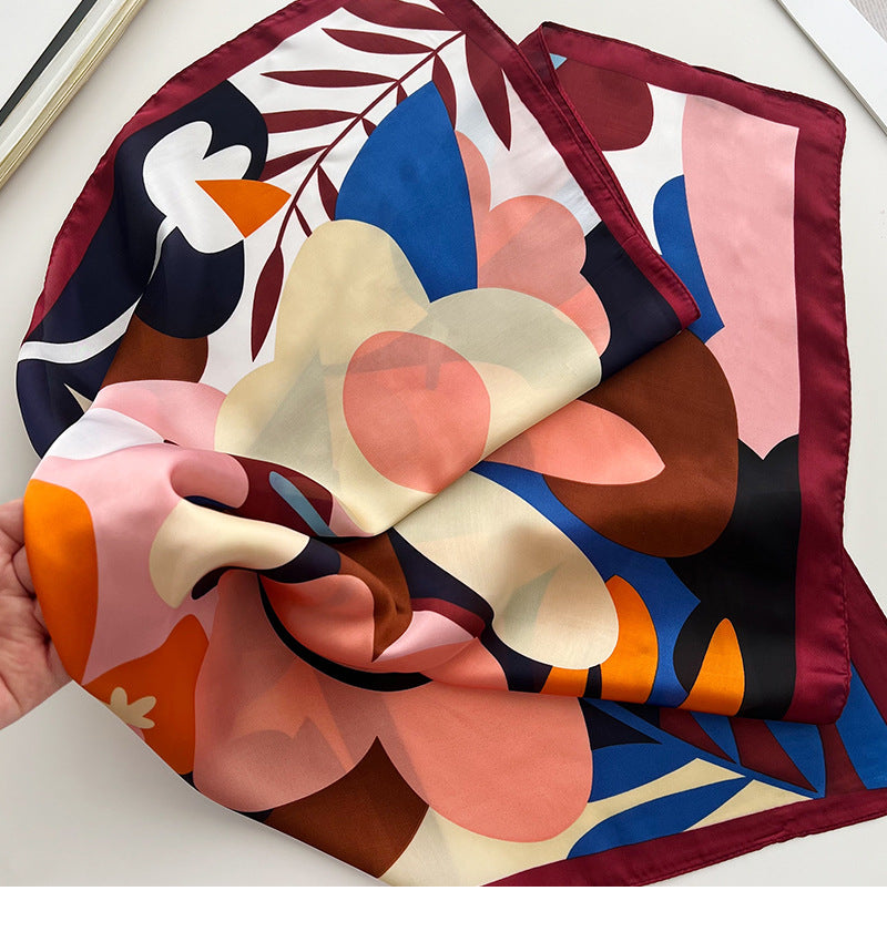 Pañuelo cuadrado de seda estampado a la moda para mujer: elegante accesorio de poliéster