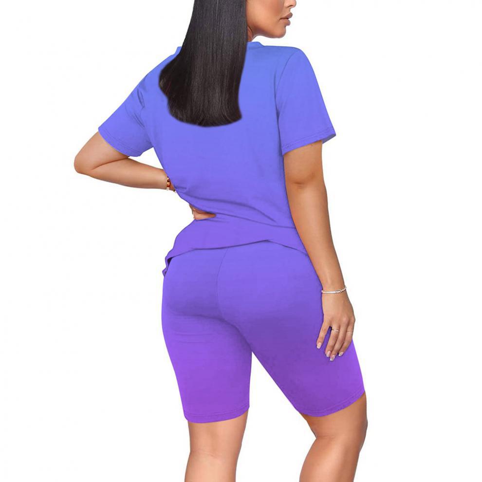 Ensemble deux pièces décontracté à la mode pour femme, t-shirt à manches courtes et short moulant à col en V dégradé