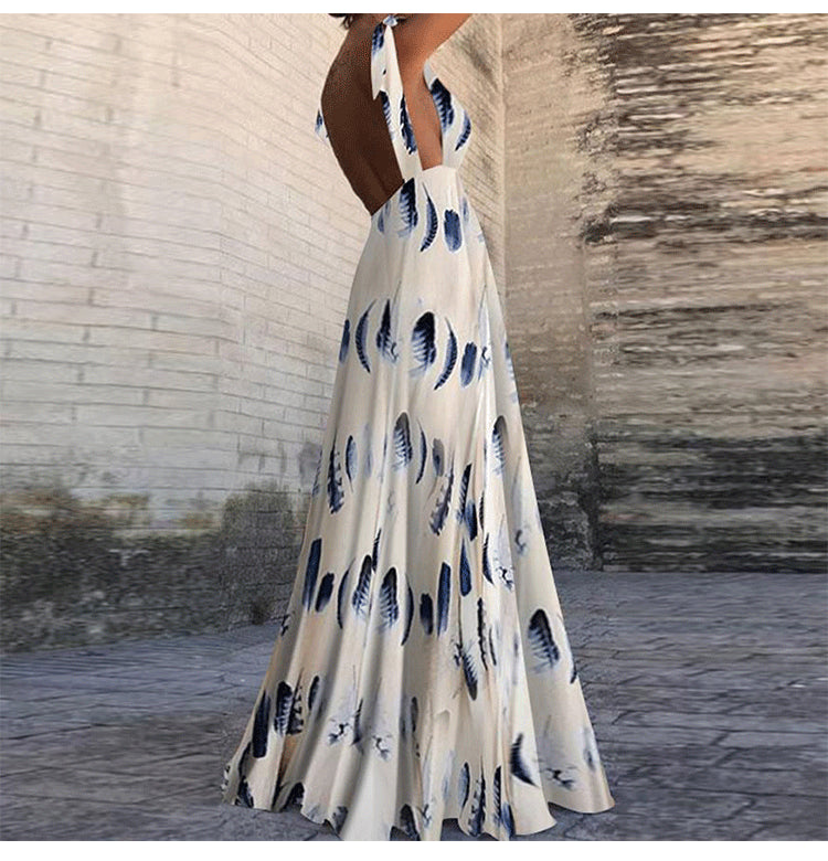 Elegante vestido sin mangas con cuello en V y estampado floral para mujer