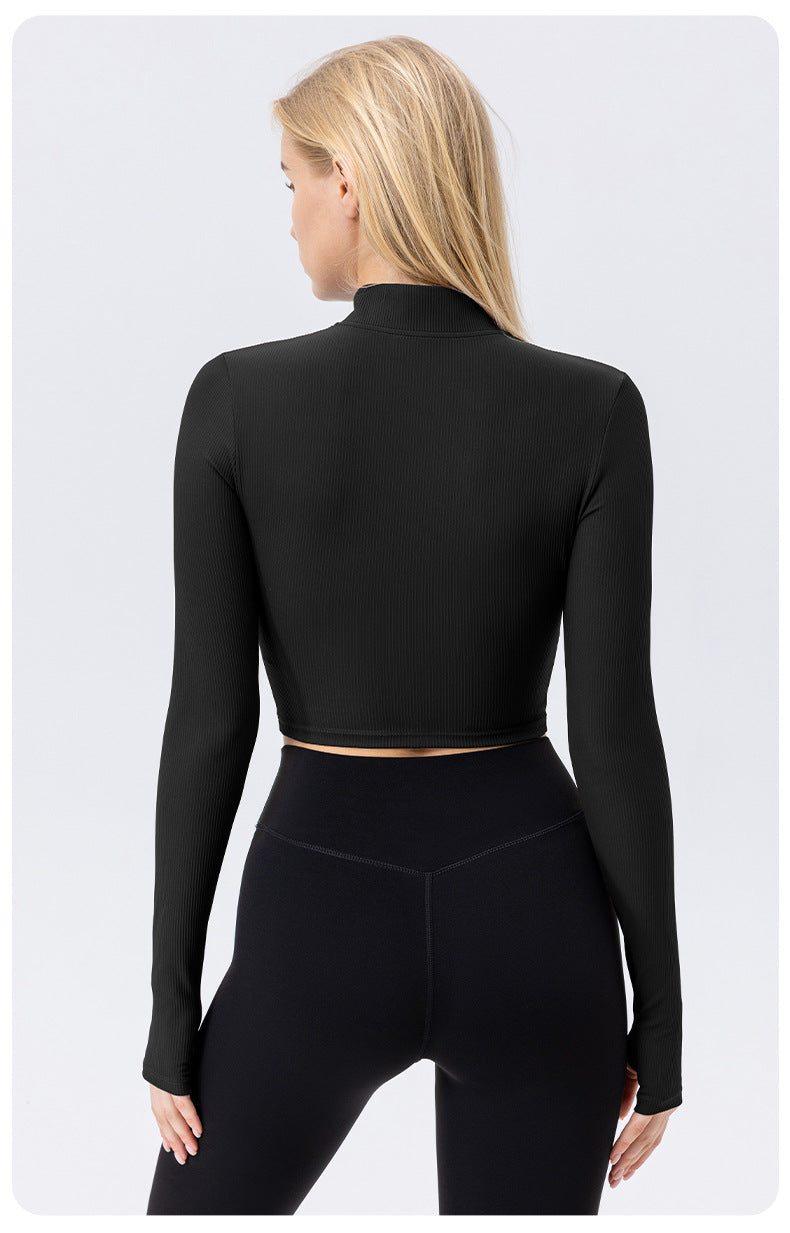 Women Fashion Casual Solid Color Long Sleeve Zipper Yoga Jacket