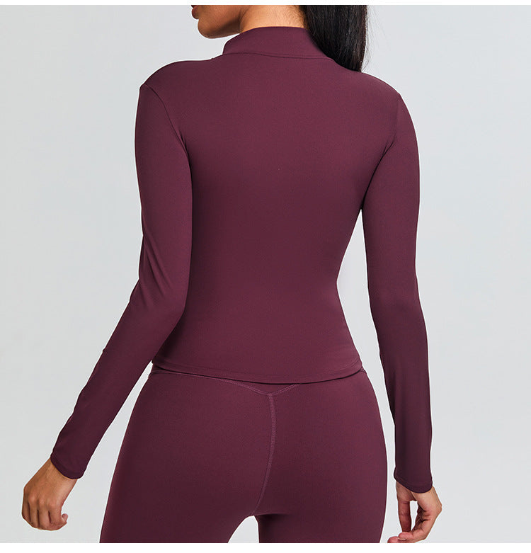 Women Fashion Casual Long-Sleeve Zipper Yoga T-Shirt