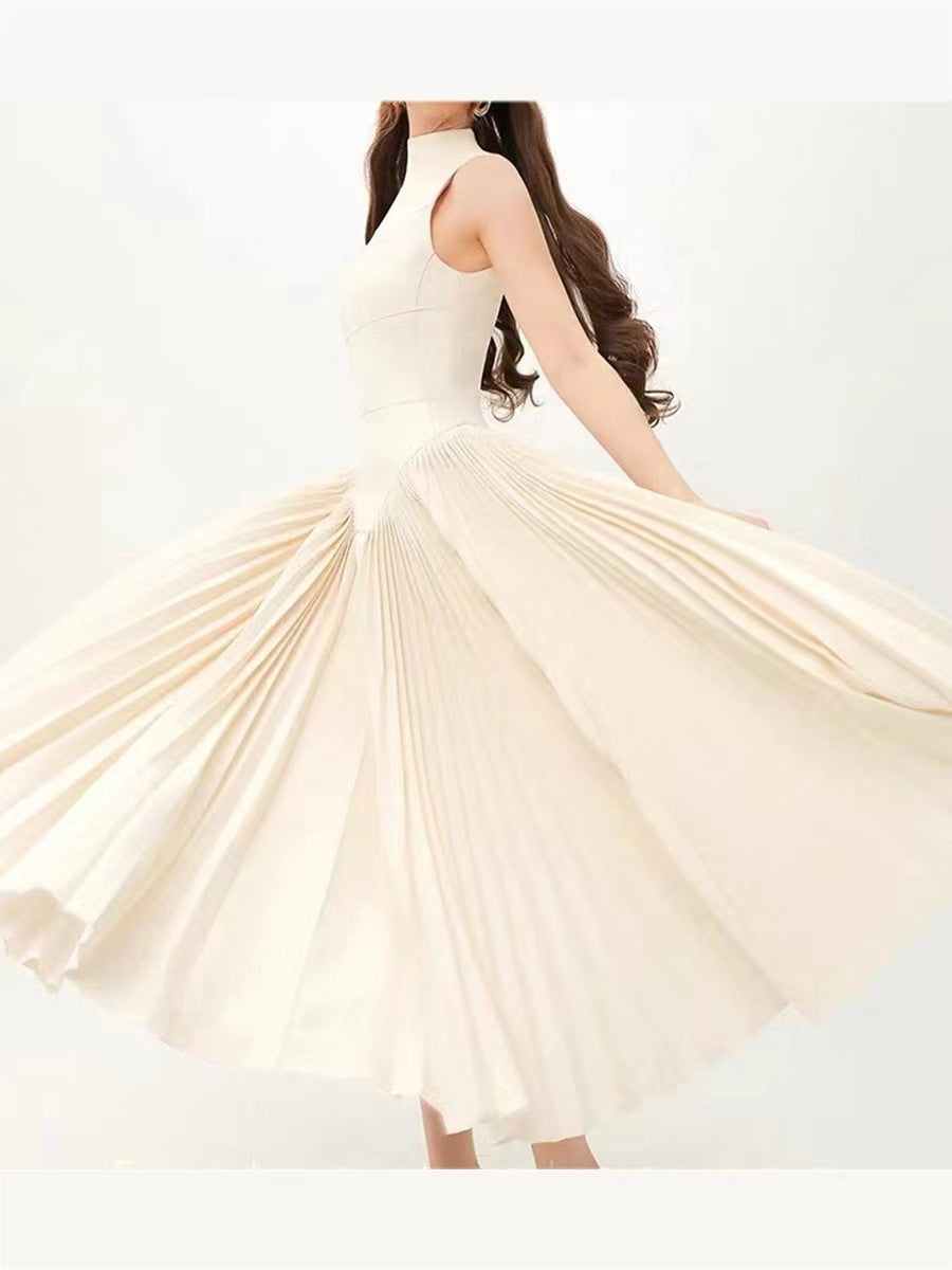Vestido plisado elegante de color sólido a la moda para mujer