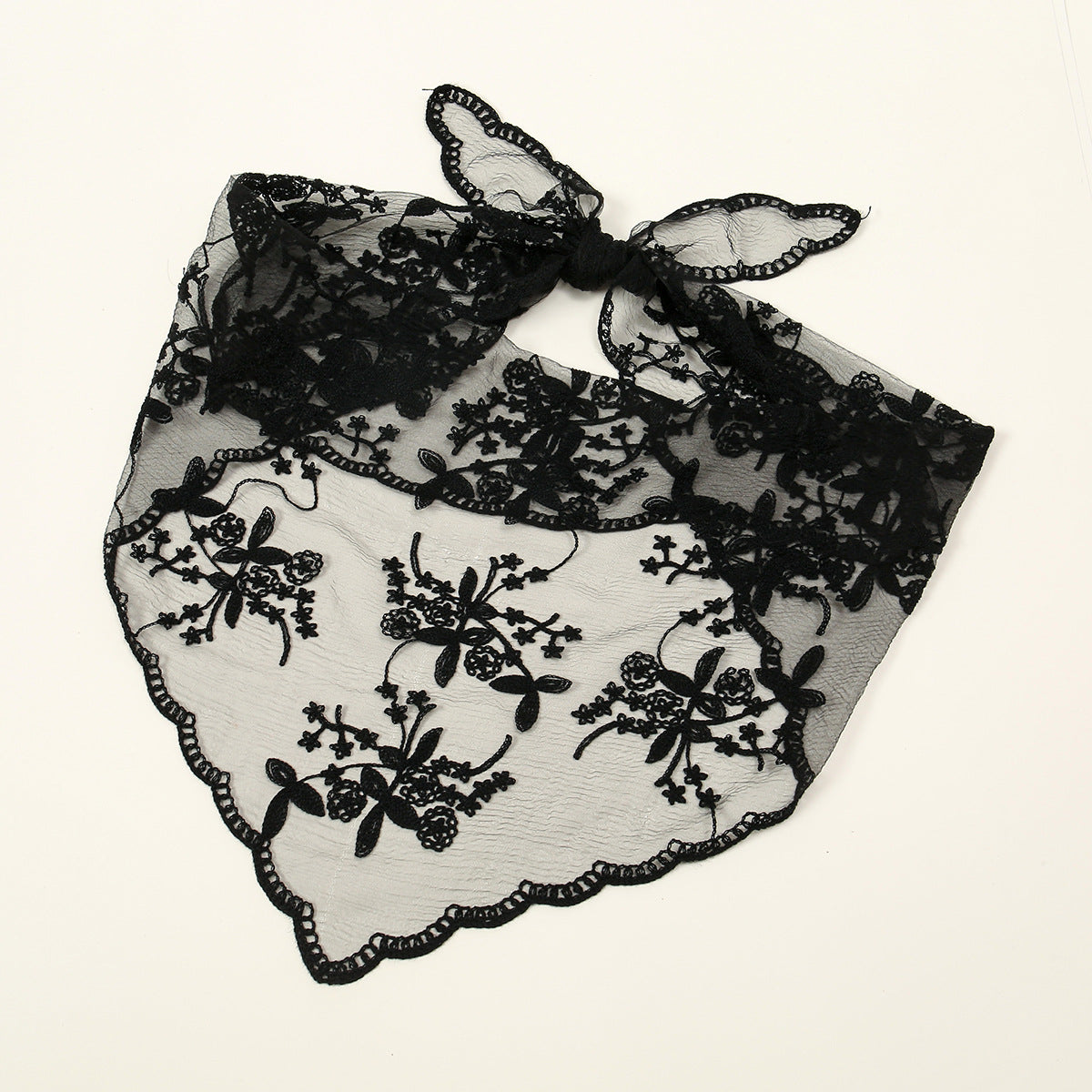 Bufanda triangular con encaje floral de color sólido para mujer, material acrílico, elegante accesorio de moda