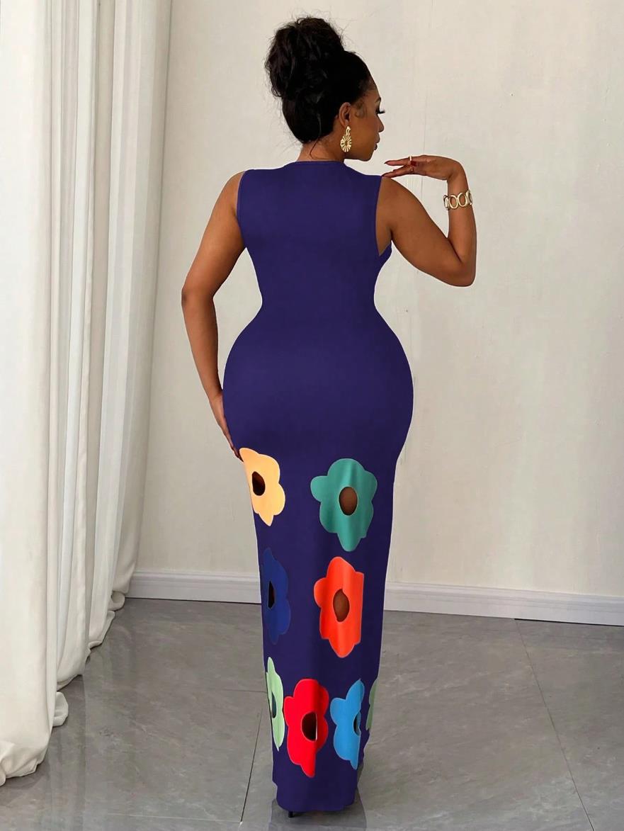 Women Fashion Floral Print Sleeveless Fit and Flare Dress
