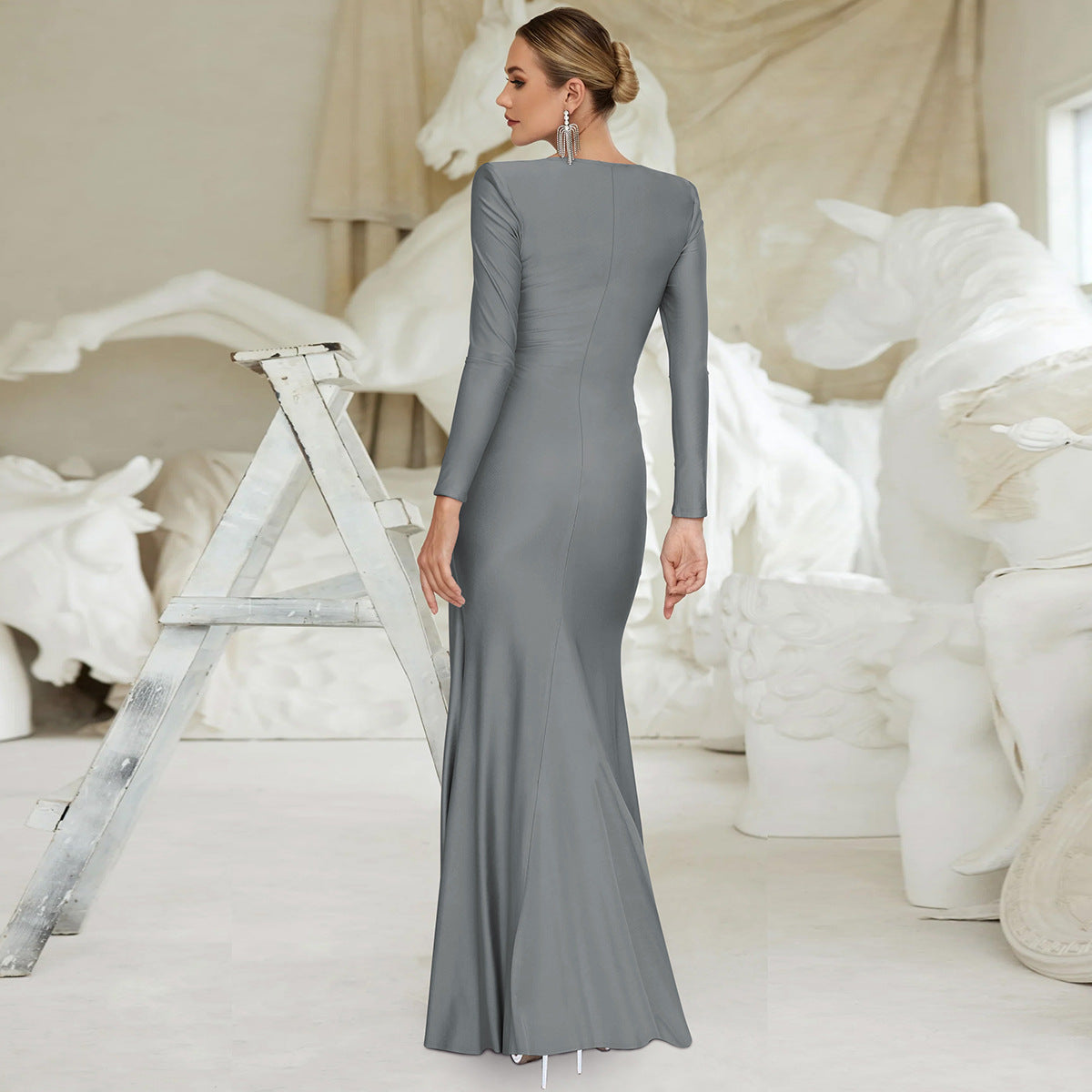 Women Fashion Elegant Irregular Pleated Dress
