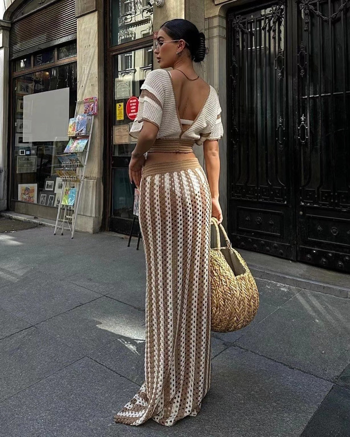 Haut sexy à col en V en tricot à blocs de couleurs pour femmes