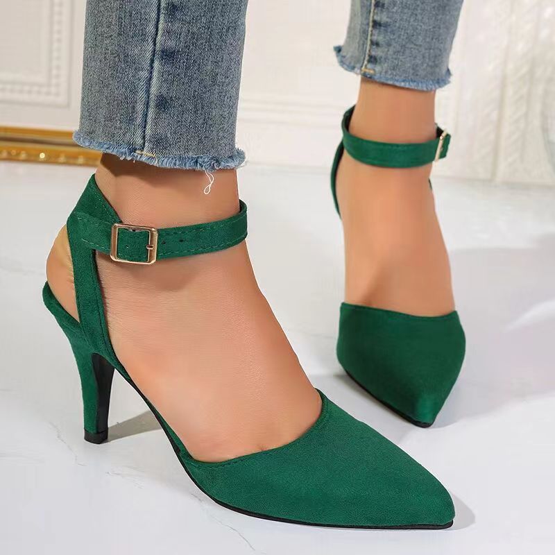Chaussures à talons hauts en daim à bout pointu et couleur unie pour femmes
