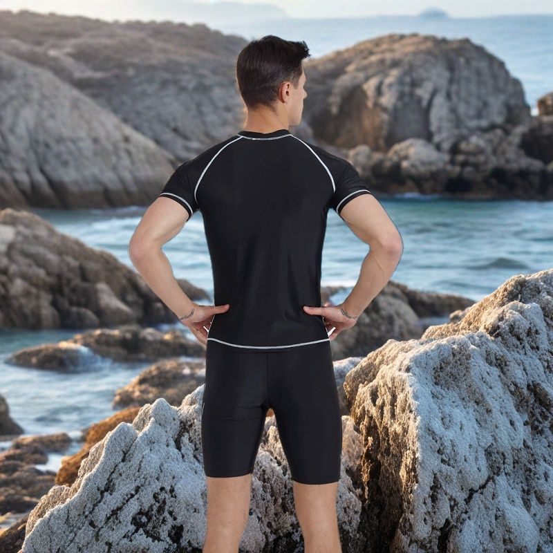 Men Casual Printed Short-Sleeve Swimming Trunks Set