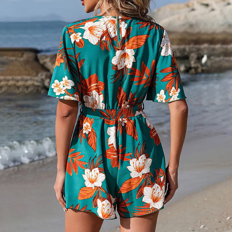 Women Casual Vacation Printed V-Neck Rompers