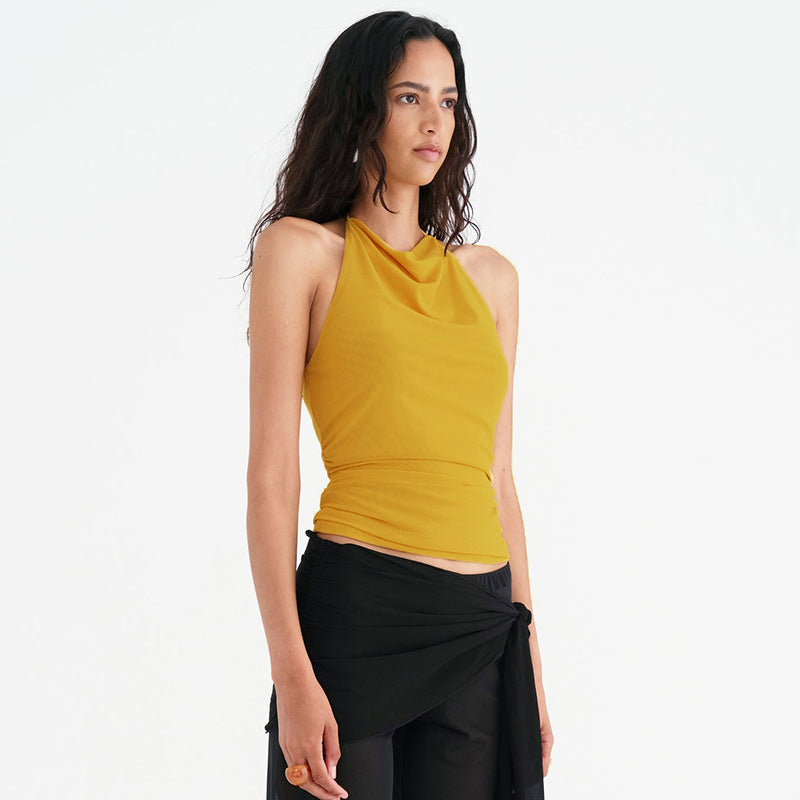 Women Solid Color Polyester Halter-Neck Tank Top