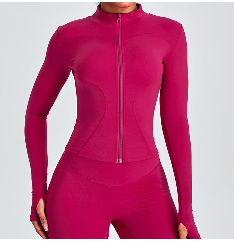 Veste de sport décontractée à manches longues et fermeture éclair pour femme, couleur unie, idéale pour le yoga