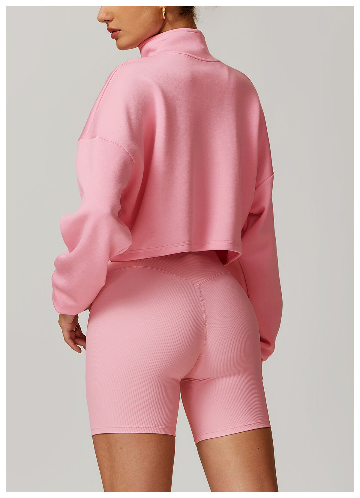 Sweat-shirt décontracté à col montant et couleur unie pour femme