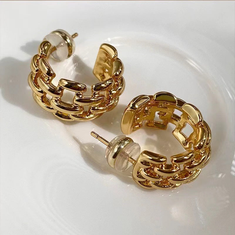 Women Fashion Twist Chain Braided Circle Earrings Zinc Alloy