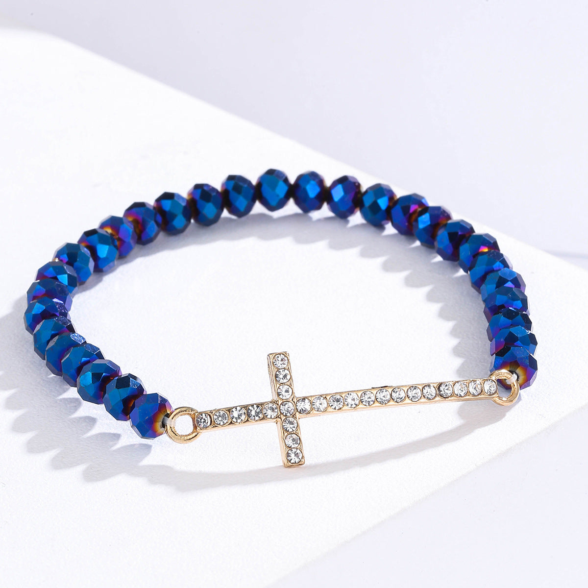 Women Fashion Creative Cross Colorful Crystal Beaded Bracelet