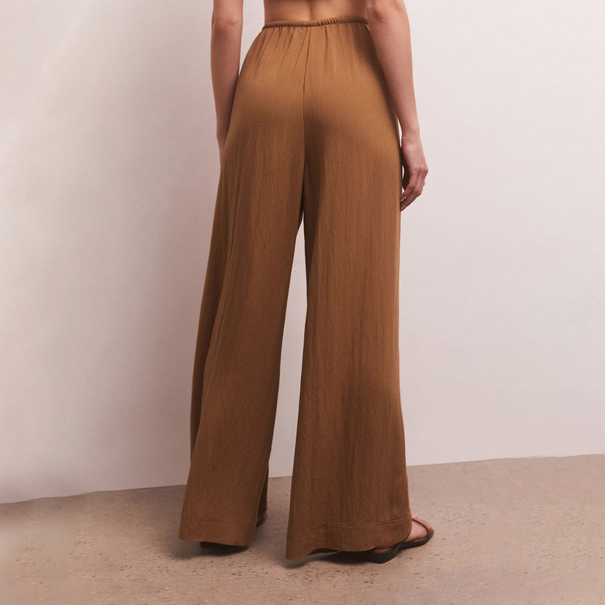 Women Fashion Casual Solid Color Linen Wide-Leg Pants