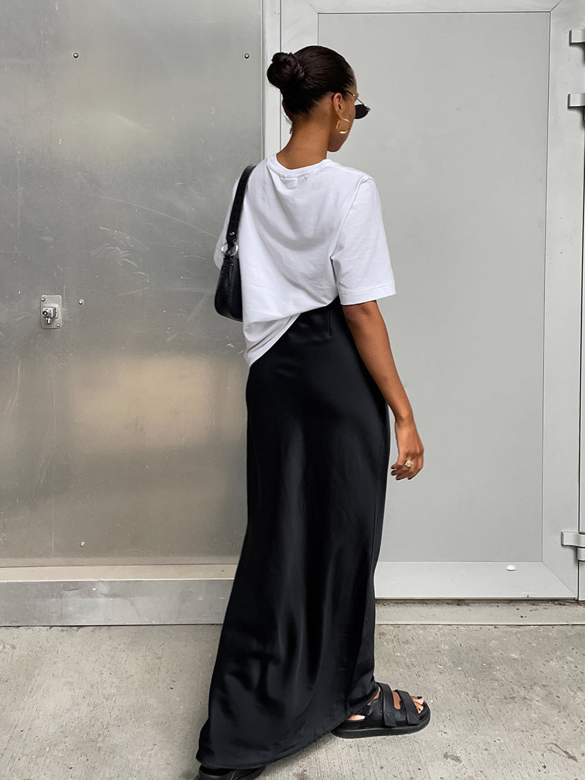Women Fashion Solid Color Satin Slim Fit Skirt - Elegant and Comfortable