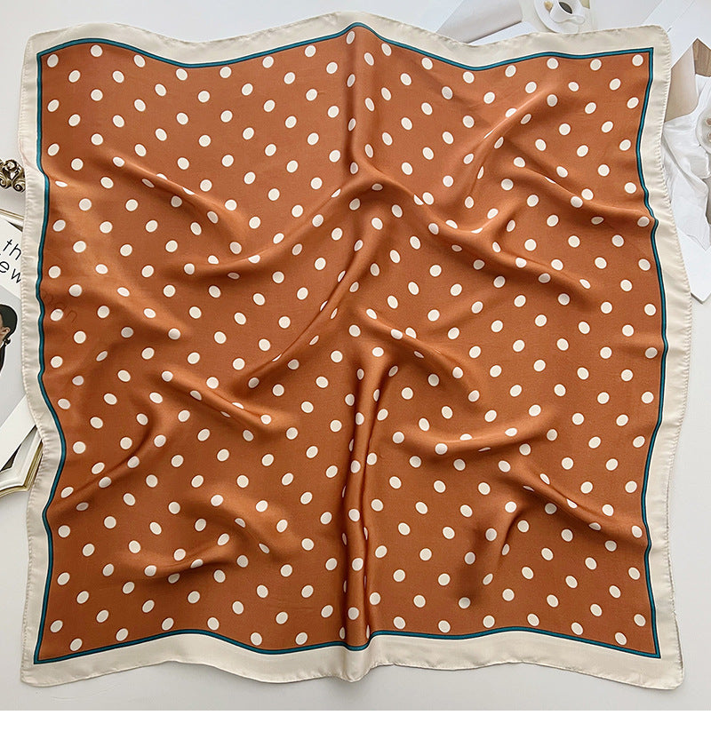 Bufanda de seda cuadrada pequeña con lunares y ondas sencillas a la moda para mujer