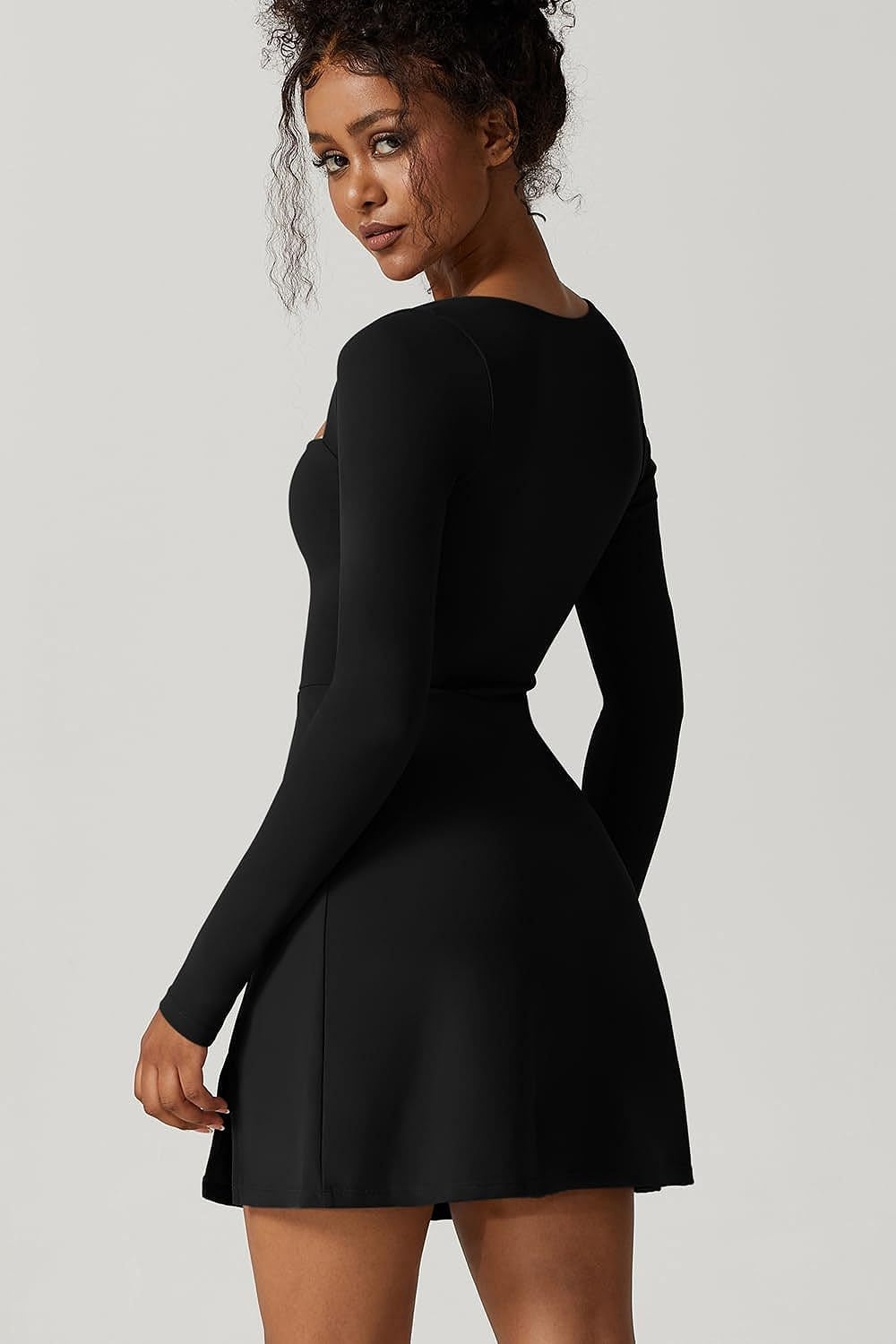 Women Fashion Sexy Solid Color Square Collar Dress