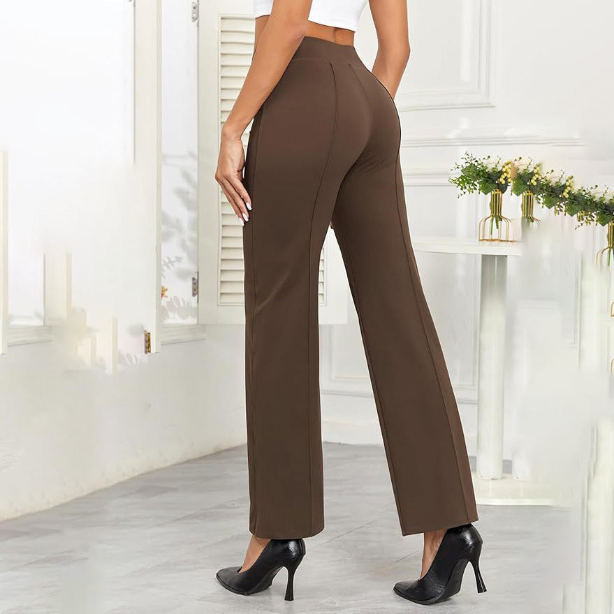 Women Casual Solid Color High Waist Wide Leg Pants
