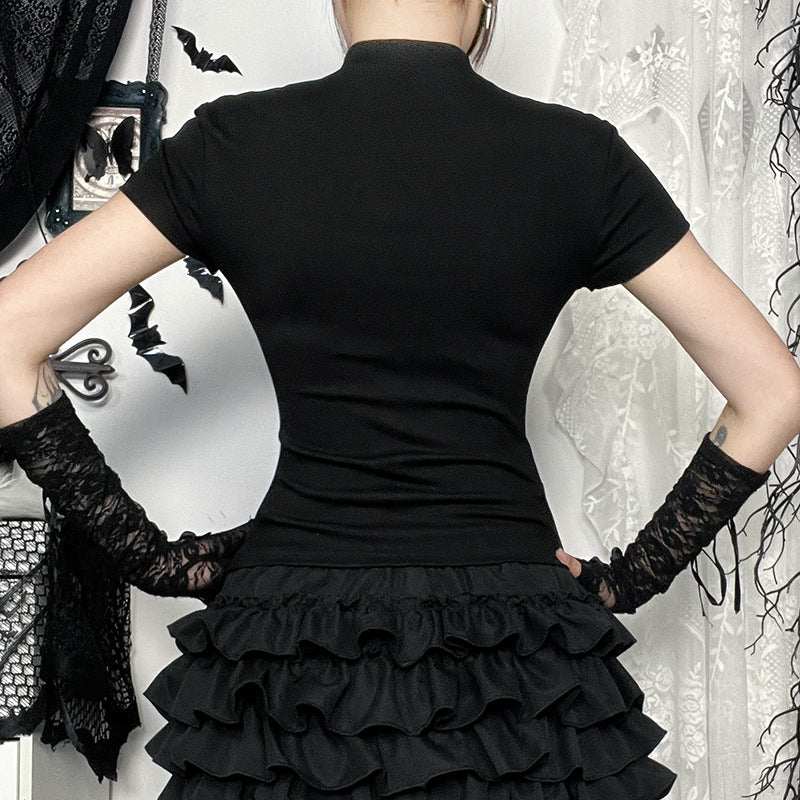 Women Fashion Sexy Gothic Cross Lace T-Shirt