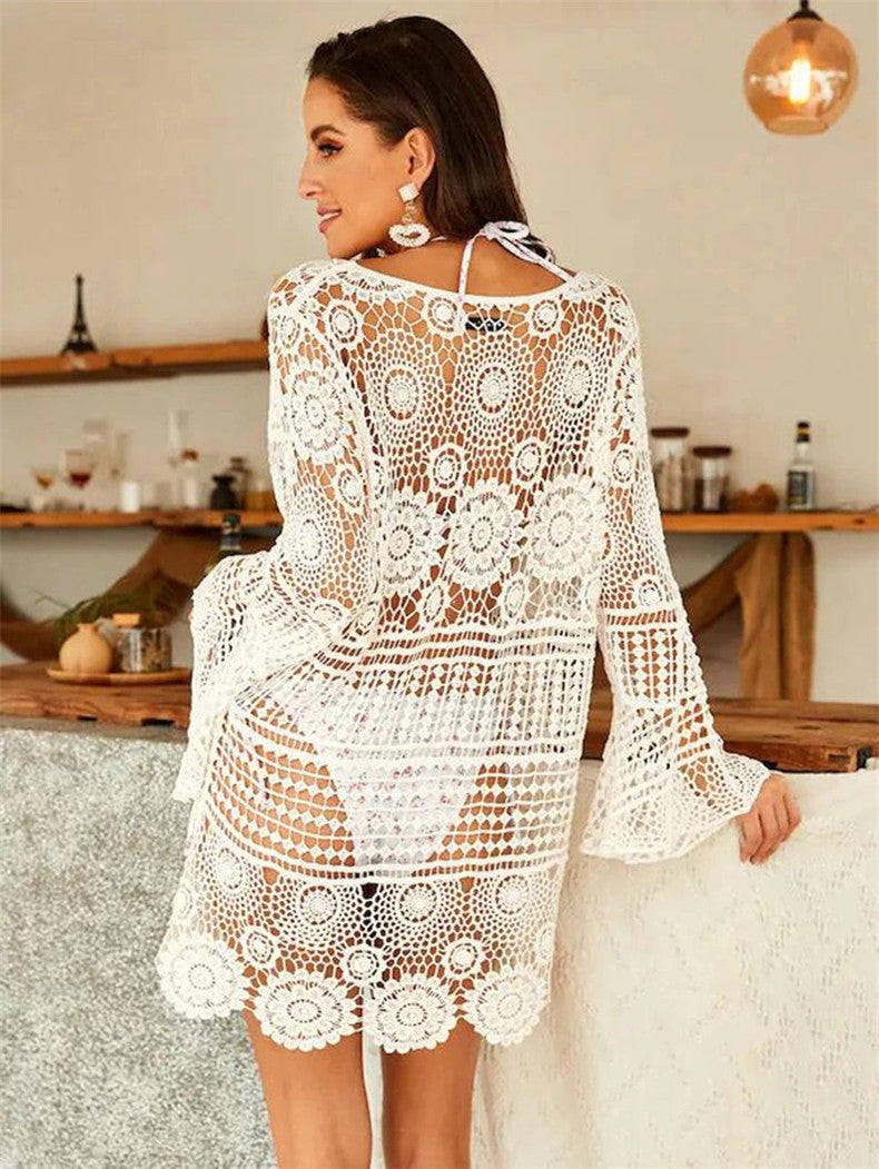 Vestido playero sexy de encaje bohemio con aberturas para mujer