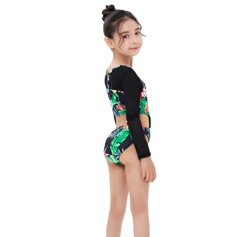 Traje de baño de manga larga con estampado calado para niña
