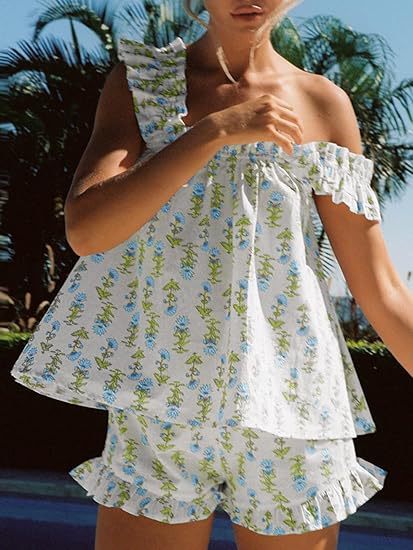 Women Floral Breathable Sleeveless Pajama Set