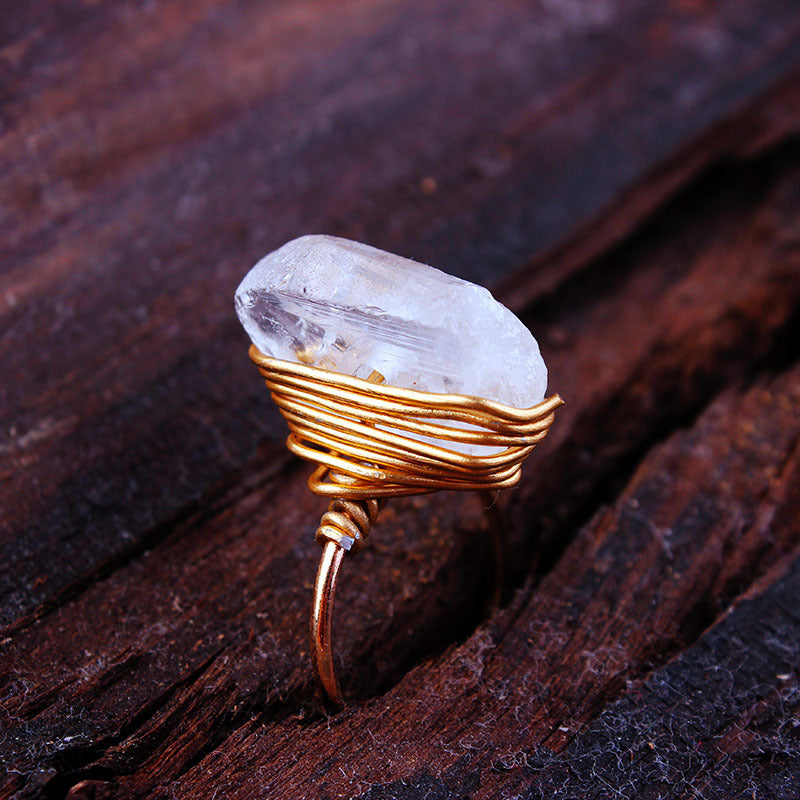 Anillo de cristal de piedra natural DIY retro de moda para mujer, joyería geométrica elegante