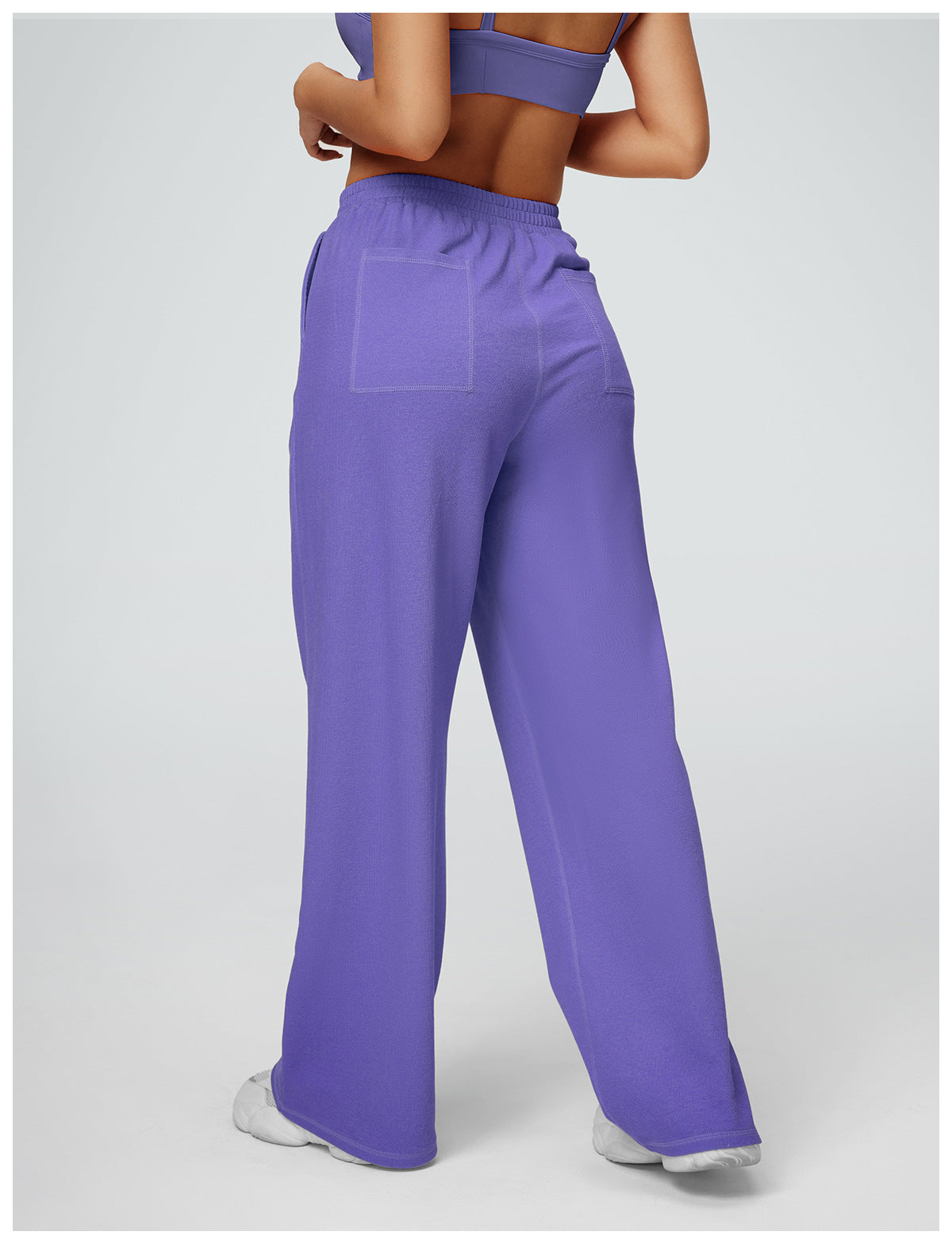 Pantalon de sport décontracté taille haute à jambes larges pour femme en coton