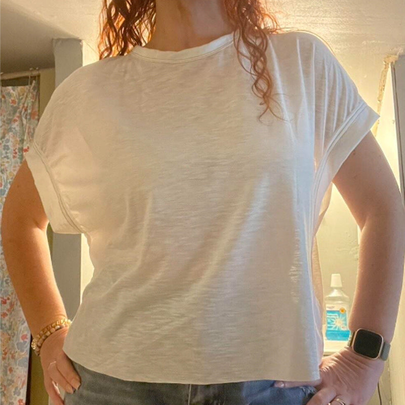 Camiseta informal holgada de verano para mujer, con cuello redondo y manga corta