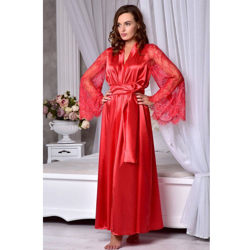 Women Fashion Sexy Imitation Ice Silk Lace Pajamas