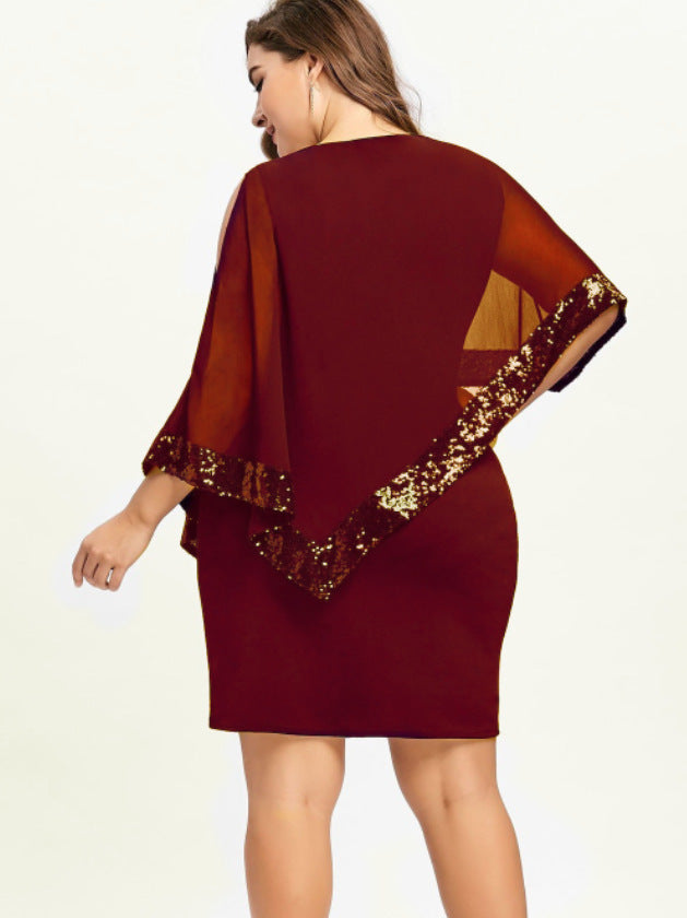 Robe irrégulière à manches courtes et sequins grande taille pour femme