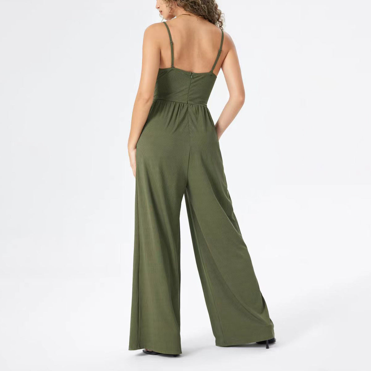 Women Casual Solid Color V-Neck Spaghetti Strap Jumpsuits