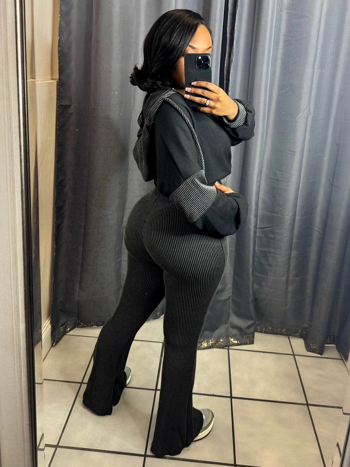 Women Casual Long-Sleeve Hoodie and Flare Pants Set