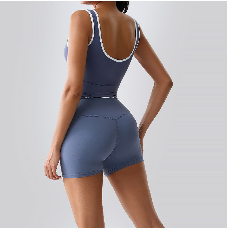 Ensemble deux pièces décontracté pour femme, débardeur contrasté et short taille haute - Yoga dos nu