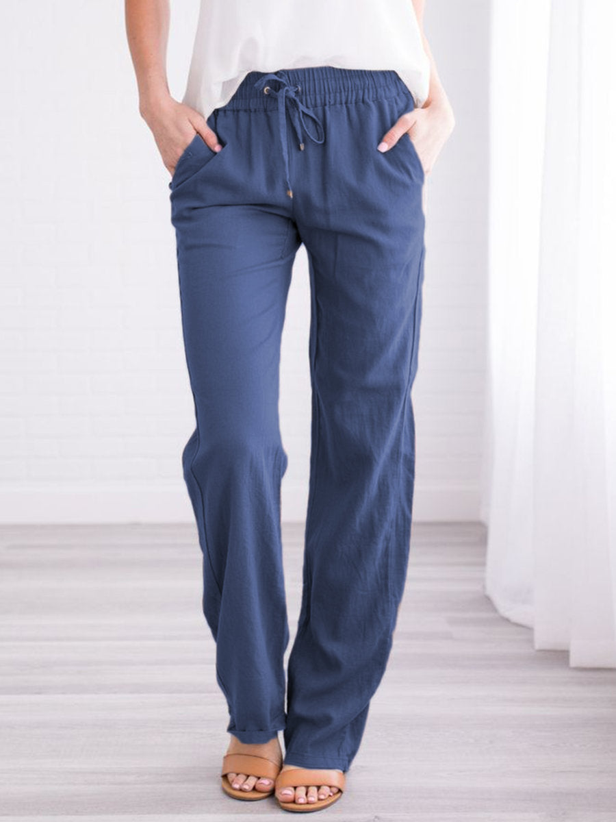 Women Casual Solid Color Cotton Linen Loose Pants