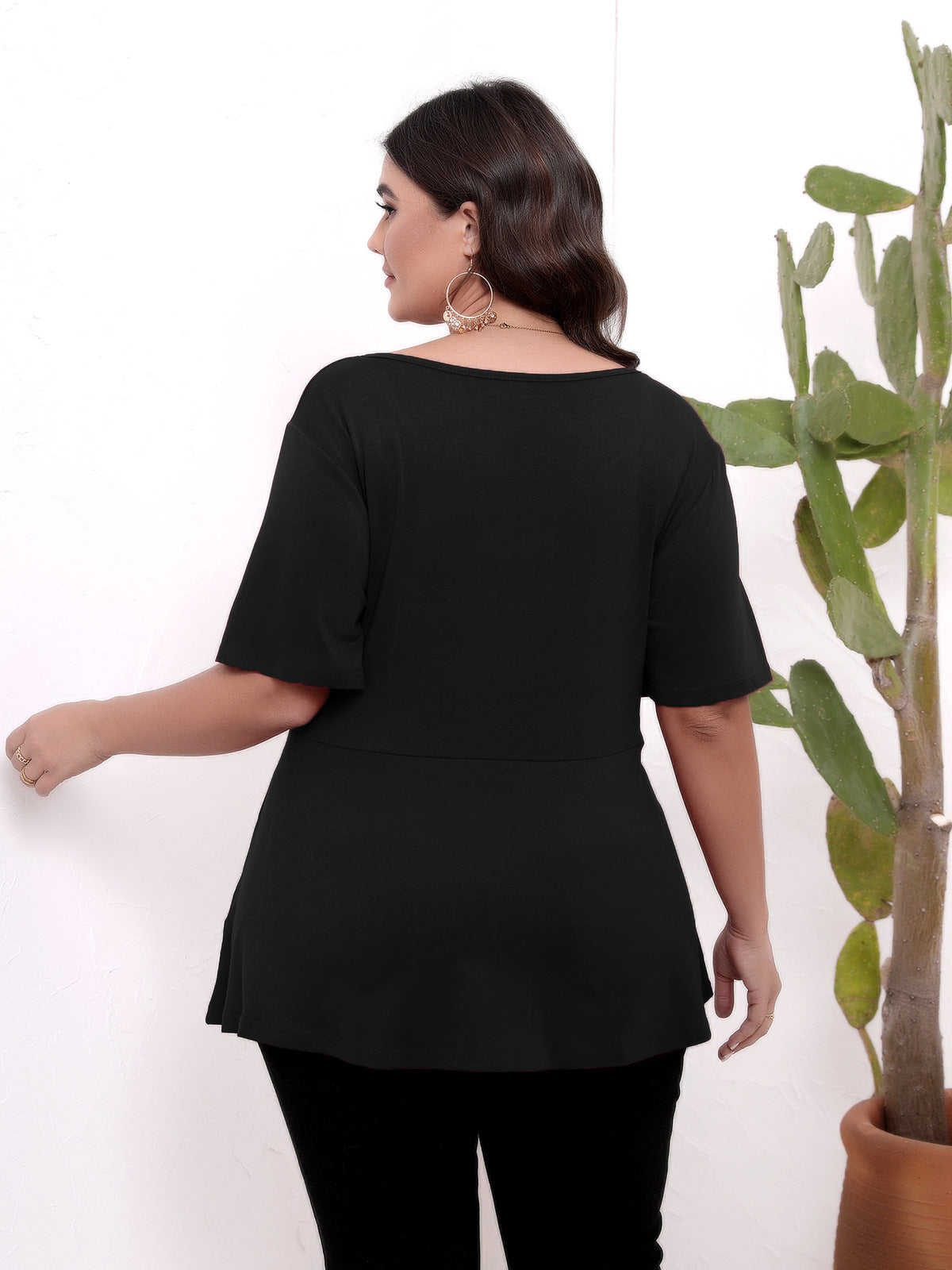 Women Casual Plus Size Solid Color Lace-Up T-Shirt