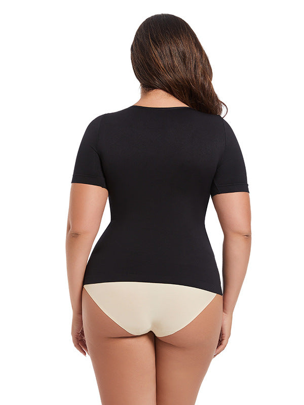 Women Casual Solid Color Plus Size Seamless T-Shirt