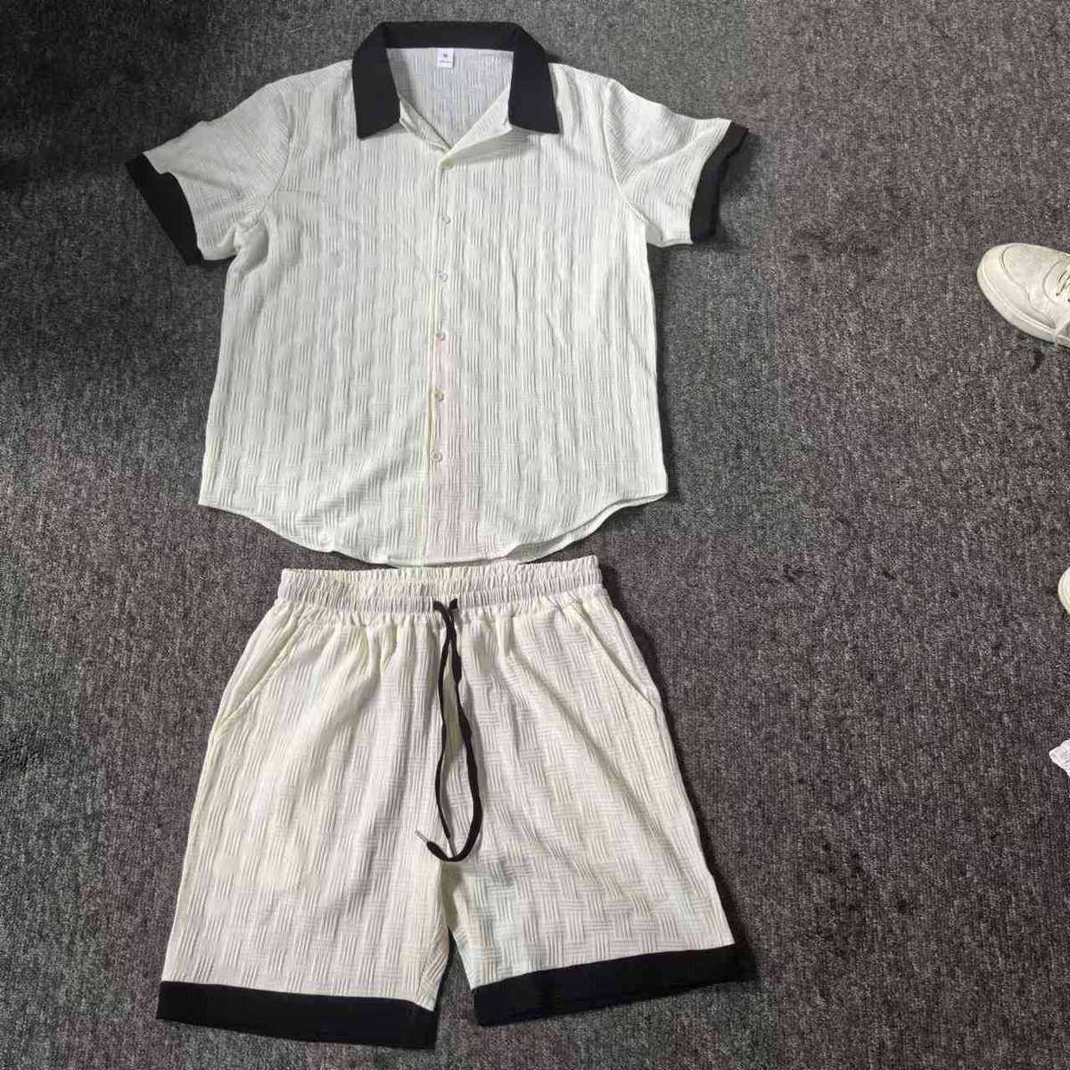 Conjunto informal de camiseta y pantalones cortos de manga corta para hombre, mezcla de algodón