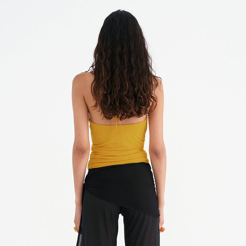 Women Solid Color Polyester Halter-Neck Tank Top