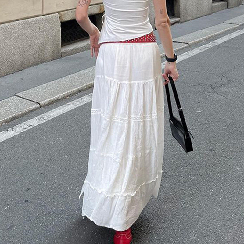 Falda elegante de algodón con volantes de color liso a la moda para mujer