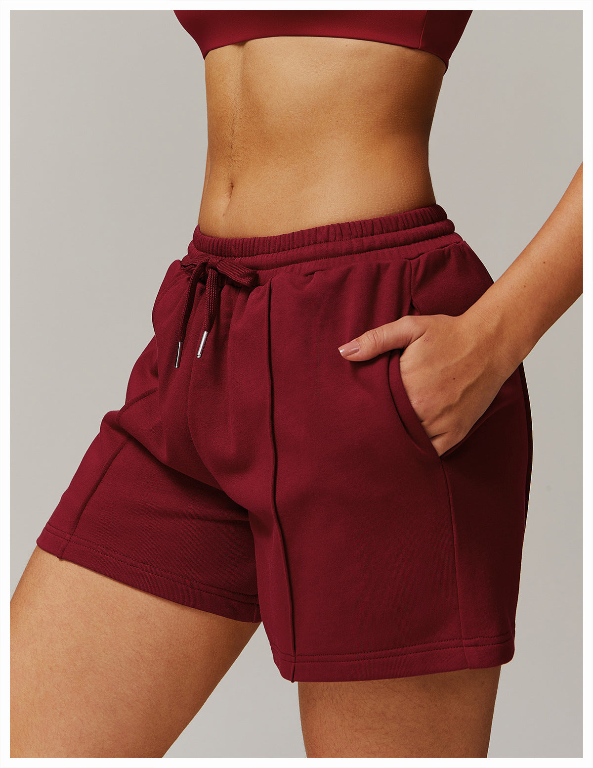 Pantalones cortos deportivos casuales de cintura alta con bolsillo para mujer