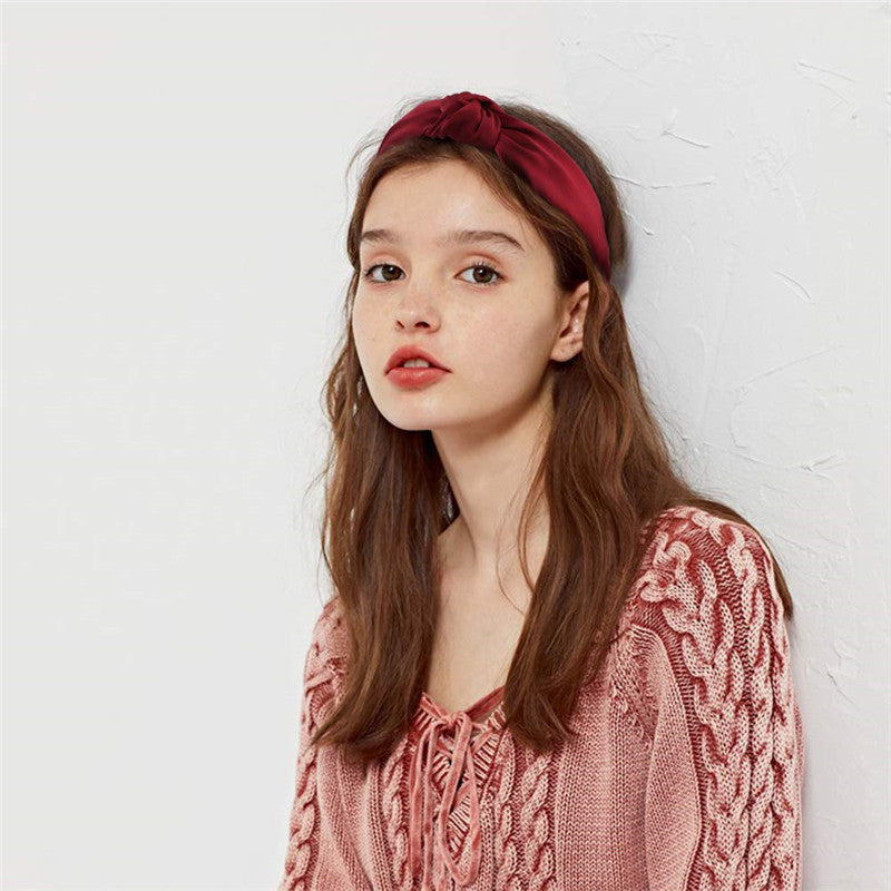 Bandeau à cheveux rétro en satin pour femme, accessoire de coiffure de couleur unie pour un look élégant